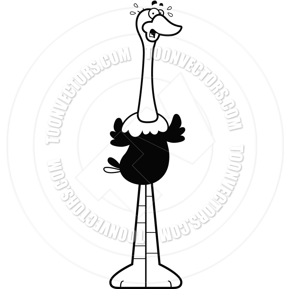 940x940 Cartoon Ostrich Scared (Black And White Line Art) By Cory Thoman