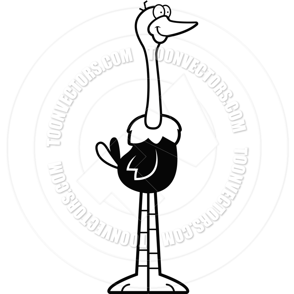 940x940 Cartoon Ostrich (Black And White Line Art) By Cory Thoman Toon