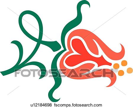 450x365 Clip Art Of Pink, Red And Orange Flower Illustration With Green
