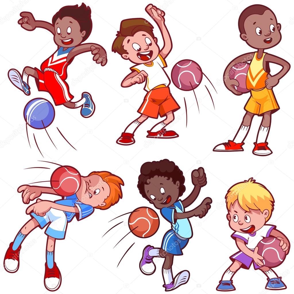1024x1024 Cartoon Kids Playing Dodgeball. Vector Clip Art Illustration