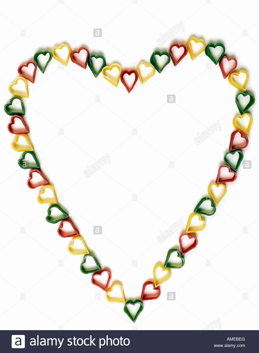 1021x1390 Individual Coloured Heart Shaped Pasta Arranged In The Outline