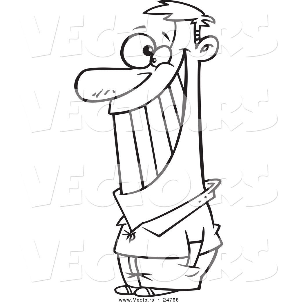 1024x1044 Vector Of A Cartoon Black And White Outline Man Giving The Biggest