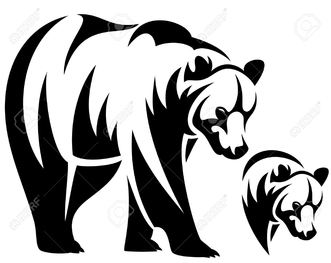 1300x1035 Walking Bear And Animal Head Black And White Outline Emblem