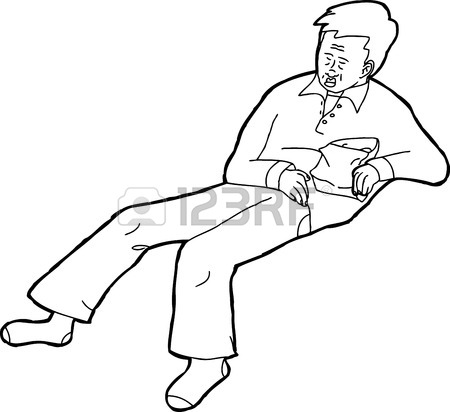450x412 Outline Cartoon Of Person Sleeping On Sofa With Snack Royalty Free
