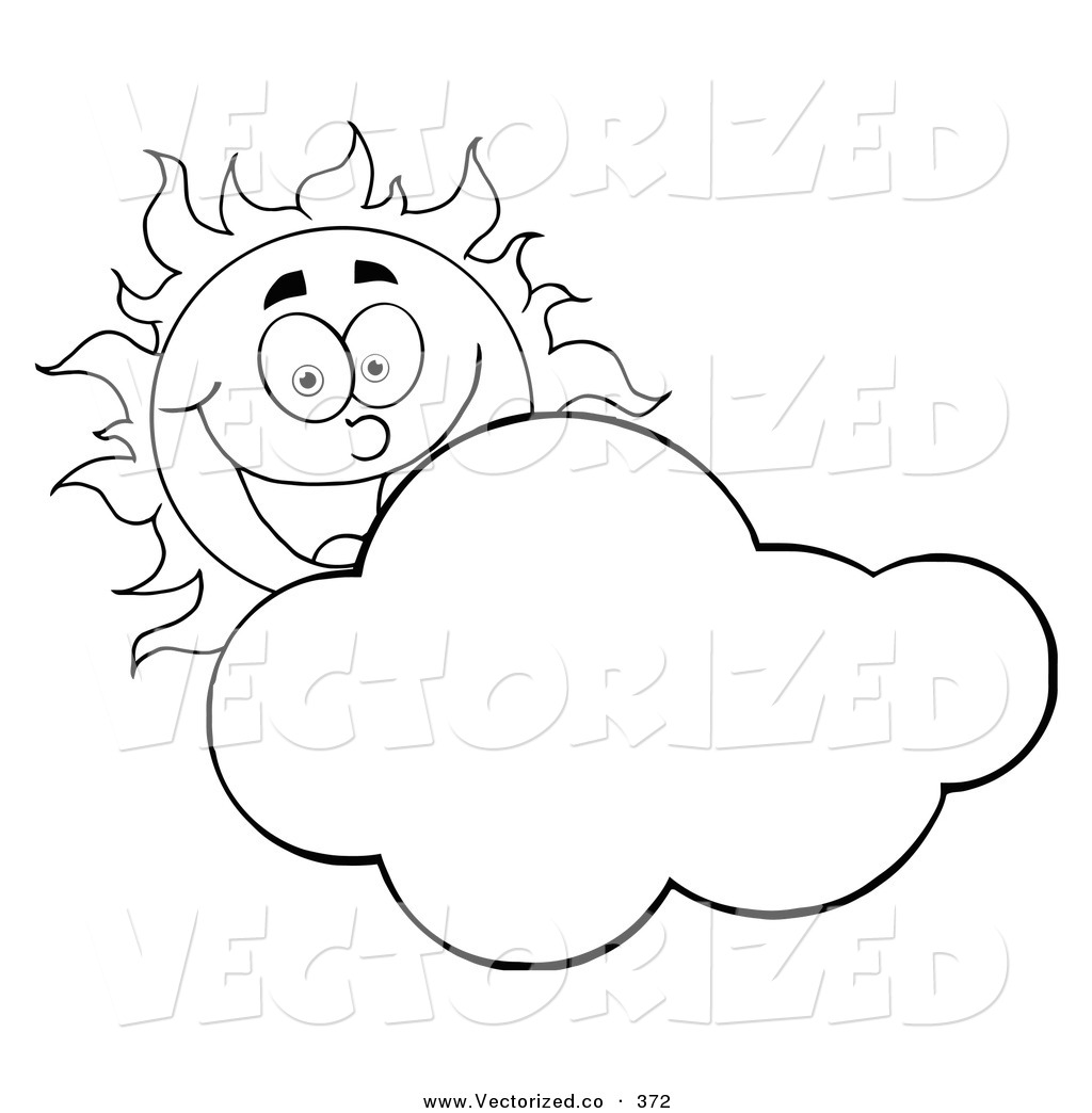 1024x1044 Vector Of An Outline Design Of A Happy Sun Smiling Behind A Cloud