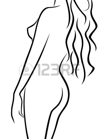 338x450 Abstract Outline Of A Sexy Woman Sitting Back With Stars, Black