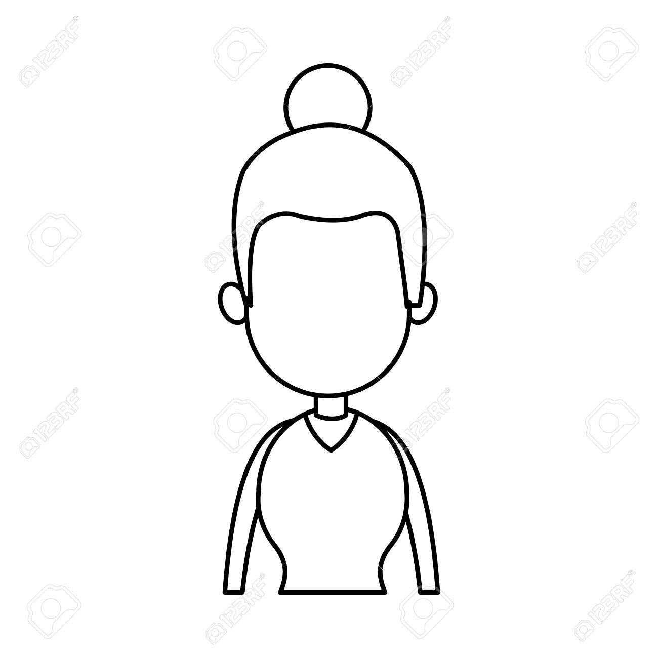 1300x1300 Outline Woman Model Bun Hair Image Vector Illustration Royalty