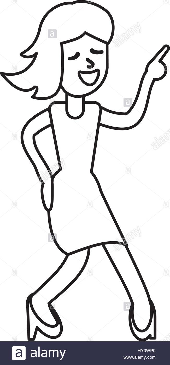 651x1390 Woman Celebration Dance Cheerful Outline Vector Illustration Eps
