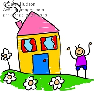 300x292 Happy Little Boy Standing Outside His House In The Garden Clipart