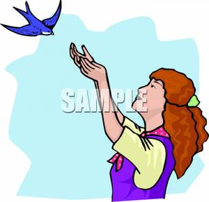 300x291 Free Clipart Image A Blue Bird Flying To A Woman's Outstretched Hands