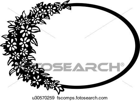 450x325 Clip Art Of , Border, Cameo, Fancy, Floral, Frame, Oval, U30570259