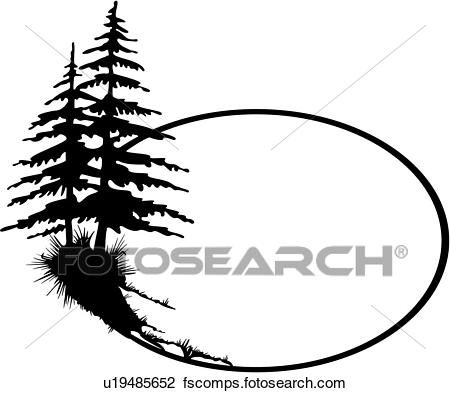 450x393 Clipart Of , Oval, Border, Cameo, Fancy, Forest, Frame, Pine Tree