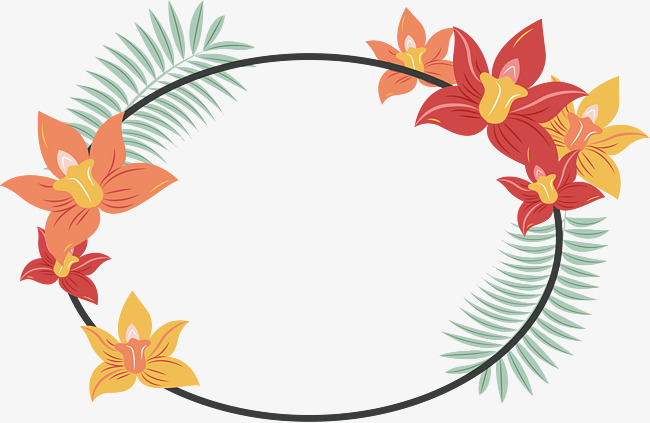 650x423 Oval Flower Decorative Frame, Vector Png, Red Flowers, Summer