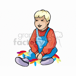300x300 Royalty Free A Little Boy In Bib Overalls Sitting In Flowers
