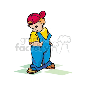 300x300 Royalty Free A Little Boy In Bib Overalls With A Baseball Cap