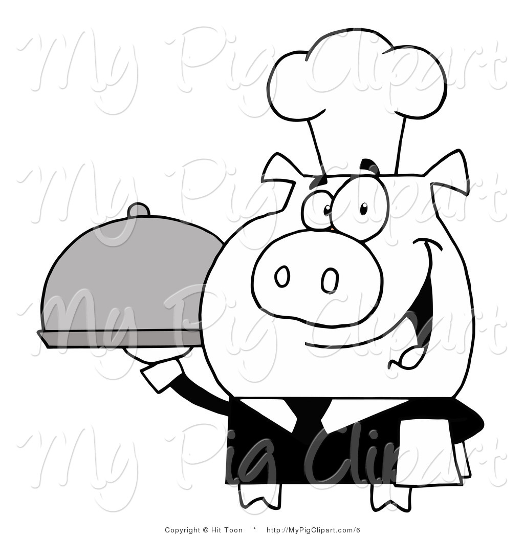 1024x1044 Vector Swine Clipart Of Blacknd White Waiter Pig Serving