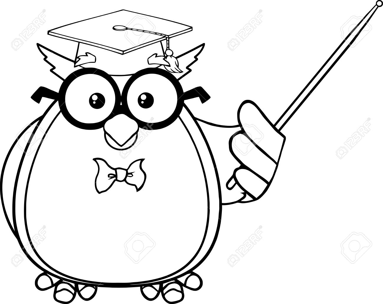 1300x1032 Black And White Wise Owl Teacher Cartoon Mascot Character
