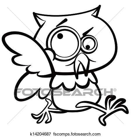 450x470 Clip Art Of Coloring Humor Cartoon Owl Running With White