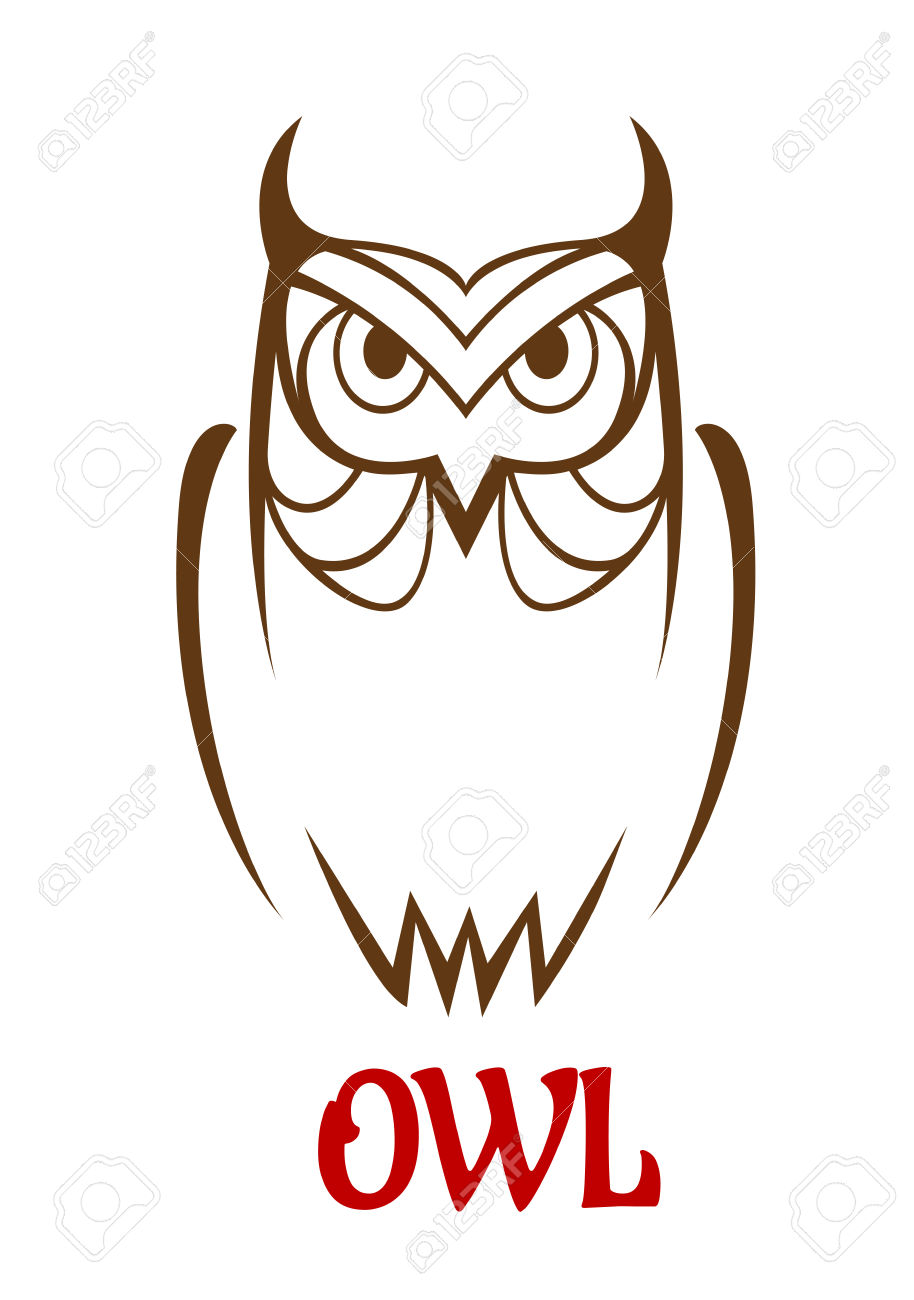 914x1300 Wise Old Owl Vector Sketch With A Frontal Outline View