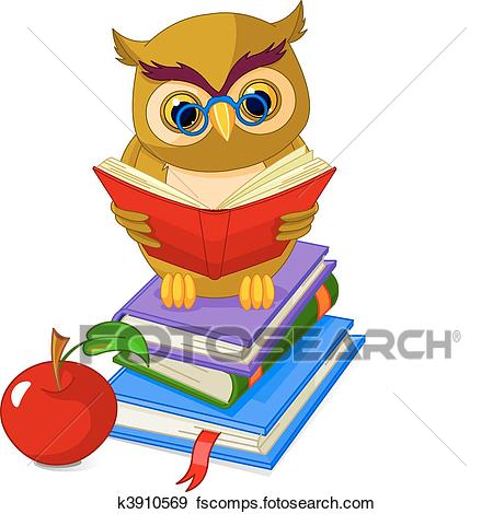 450x470 Clip Art Of Wise Owl Sitting On Pile Book K3910569