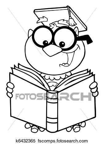338x470 Clipart Of Outlined Owl Teacher Reading A Book K6432365