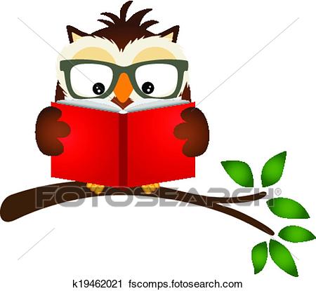 450x415 Clipart Of Owl Reading A Book On Tree Branch K19462021