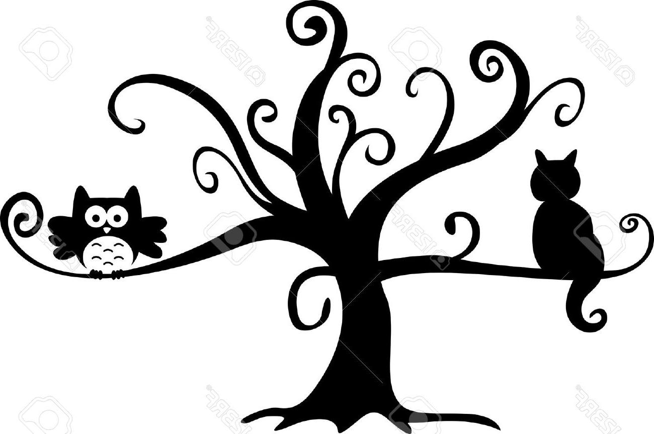 1300x863 Best Hd Halloween Night Owl And Cat In Tree Stock Vector