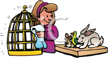 350x188 Woman Pet Owner Taking Care Of Her Pets, A Mouse, Bird And Rabbit