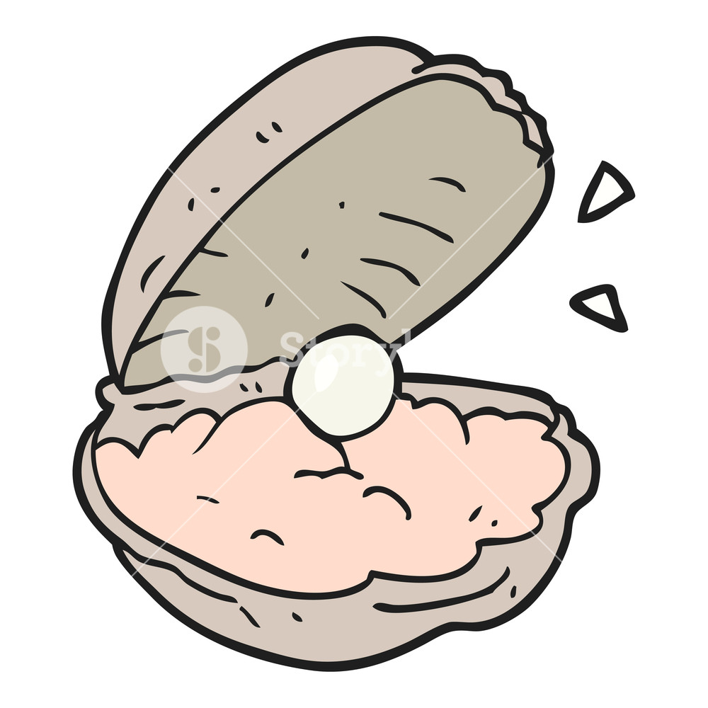 1000x1000 Freehand Drawn Cartoon Oyster With Pearl Royalty Free Stock Image
