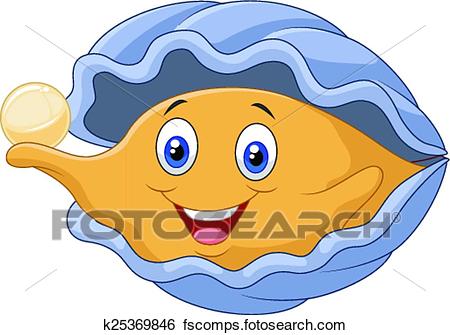 450x335 Clip Art Of Cartoon Oyster Holding Pearl K25369846