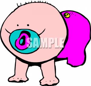 300x281 Smiling Baby With A Pacifier In Its Mouth Clip Art Image