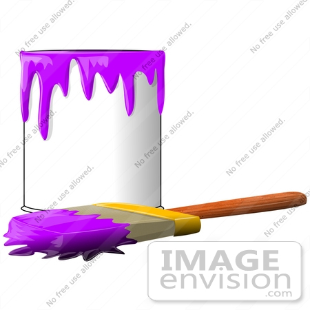 450x450 Clip Art Graphic Of A Paintbrush Beside A Dripping Can Of Purple