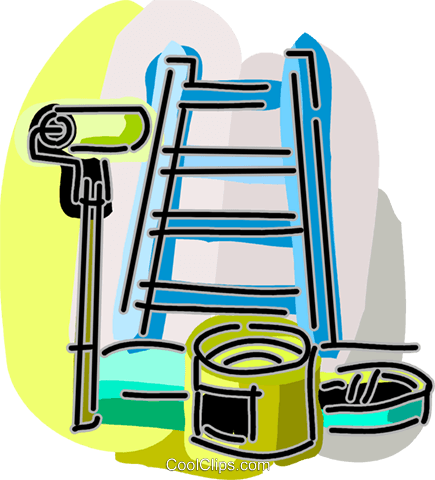 435x480 Ladder With Paint Can And Paint Roller Royalty Free Vector Clip
