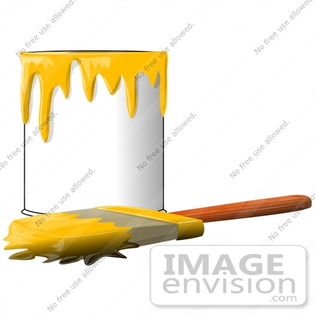 450x450 Clip Art Graphic Of A Paintbrush Beside A Dripping Can Of Yellow
