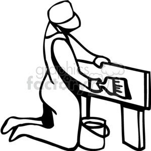 300x300 Royalty Free Black And White Painter Painting A Bench 159653