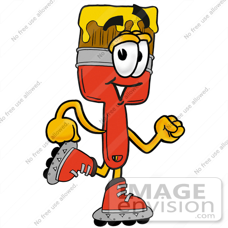450x450 Clip Art Graphic Of A Red Paintbrush With Yellow Paint Cartoon