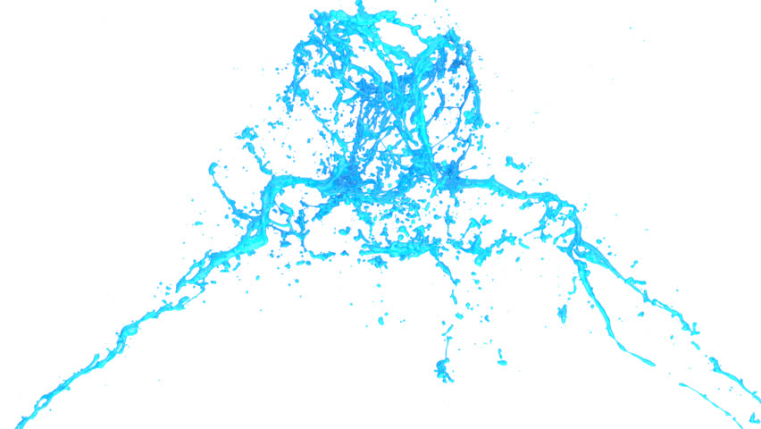 852x480 Blue Paint Splashes Collide In Slow Motion, Isolated On White