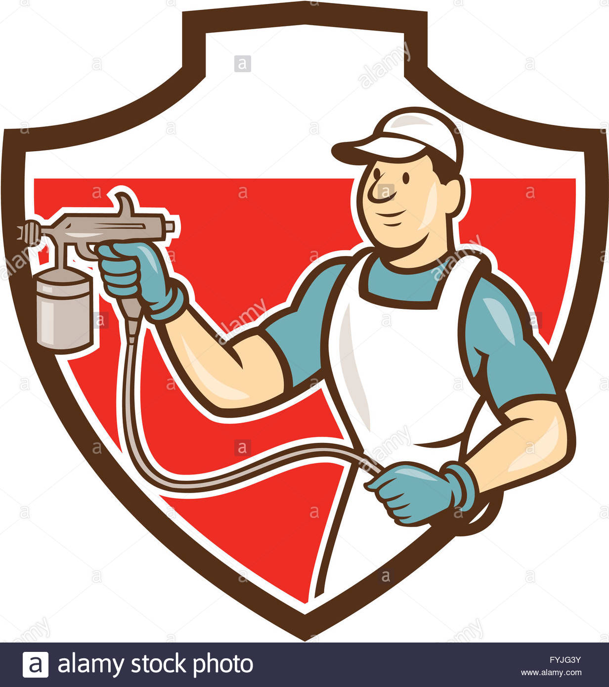 1232x1390 Painter Spray Gun Spraying Shield Cartoon Stock Photo, Royalty
