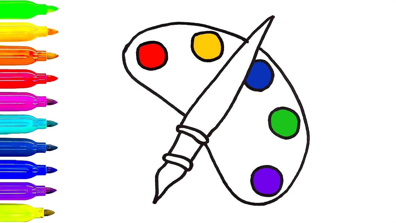1280x720 How To Draw An Art Palette And Paint Brush For Kids Art Colors