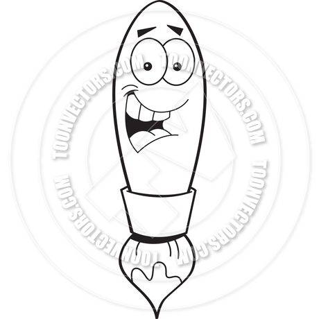 460x460 Cartoon Paintbrush (Black And White Line Art) By Kenbenner Toon