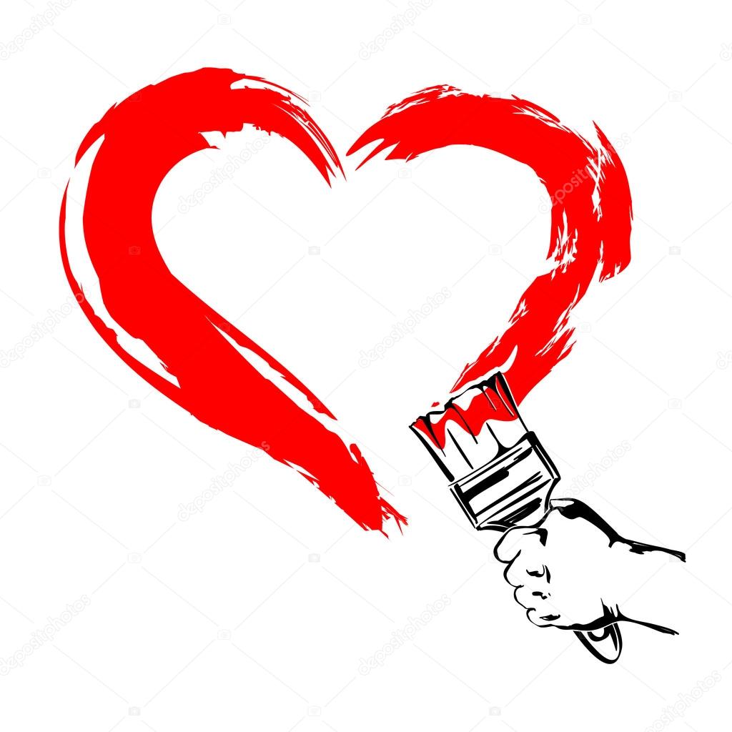 1024x1024 Heart Paint Brush Hand Cartoon Vector Illustration Stock Vector