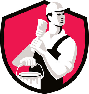 285x300 House Painter With Paintbrush And Paint Can Walking Royalty Free