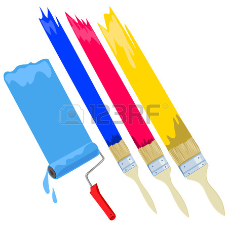 450x450 Illustration With Easel, Palette Of Paints And Brushes. Vector