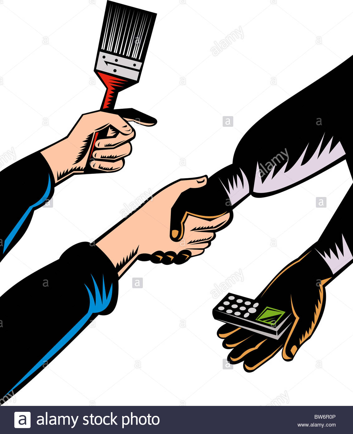 1132x1390 Illustration Of A Handshake Bartering Cellphone For Paint Brush