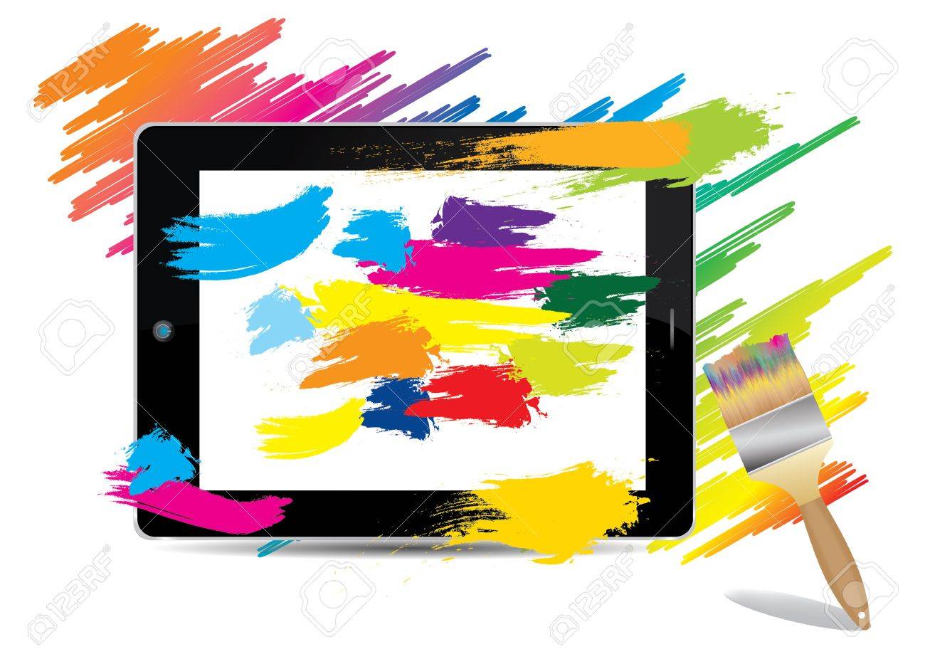 1300x919 Paint Brush Colorful On Tablet Computer , Vector Illustration