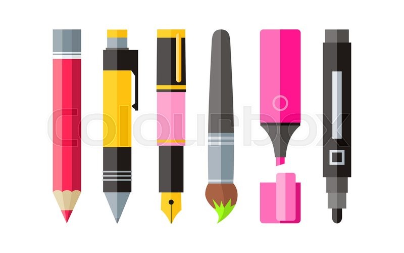 800x500 Painting Tools Pen Pencil Marker Flat Design. Painting