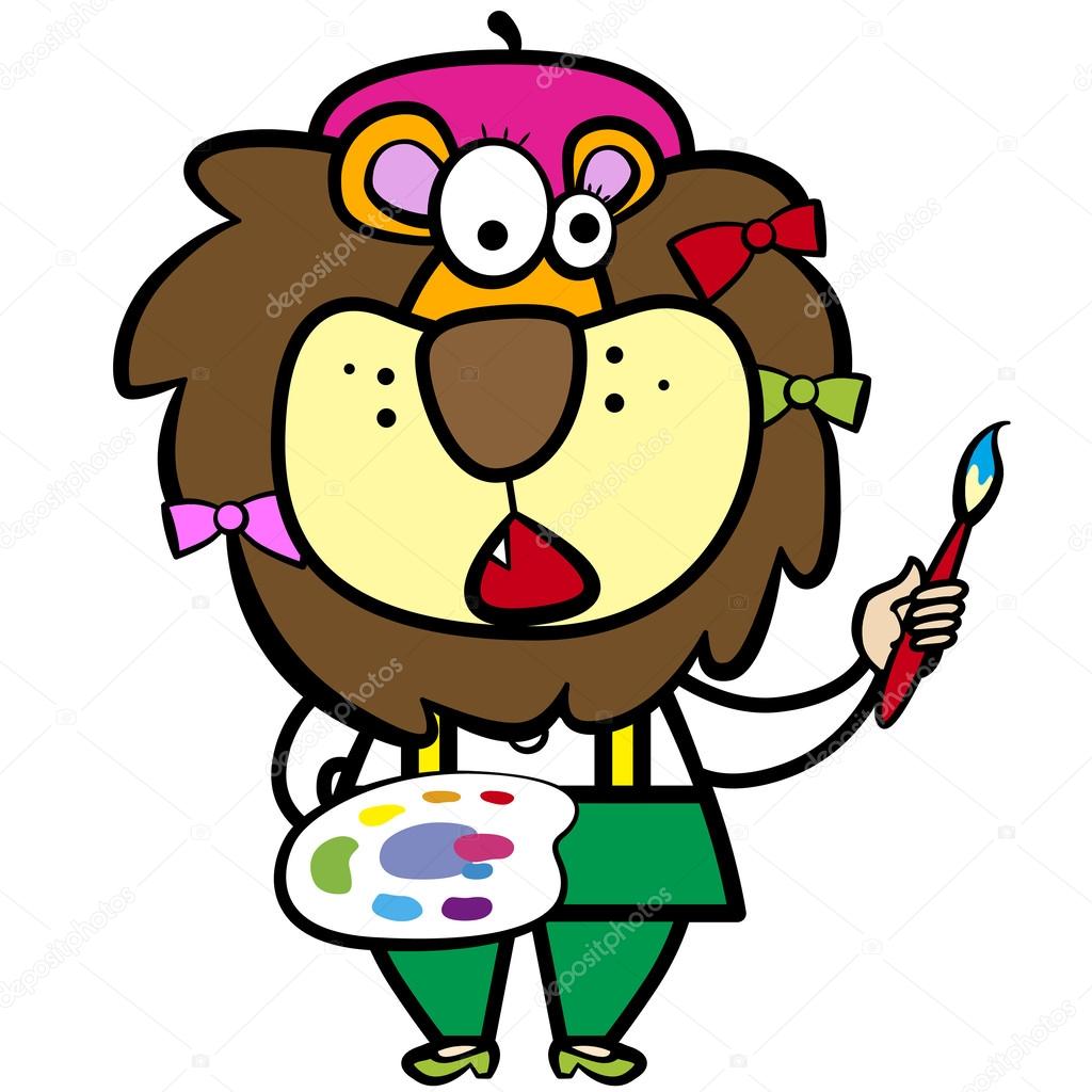 1024x1024 Cartoon Lion Artist With Paintbrush And Palette Stock Vector
