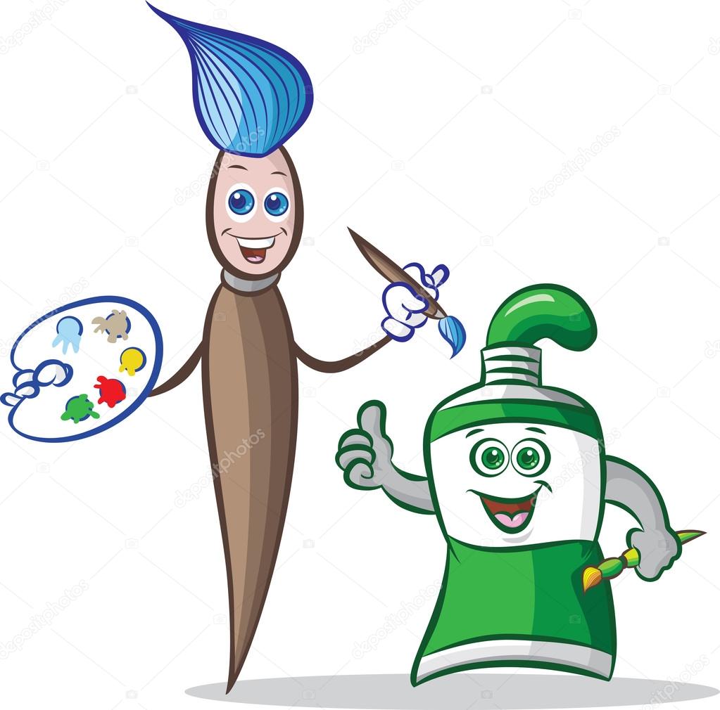 1023x1010 Paint Brush And Paint Tube Mascot Stock Vector Mahmuttibet