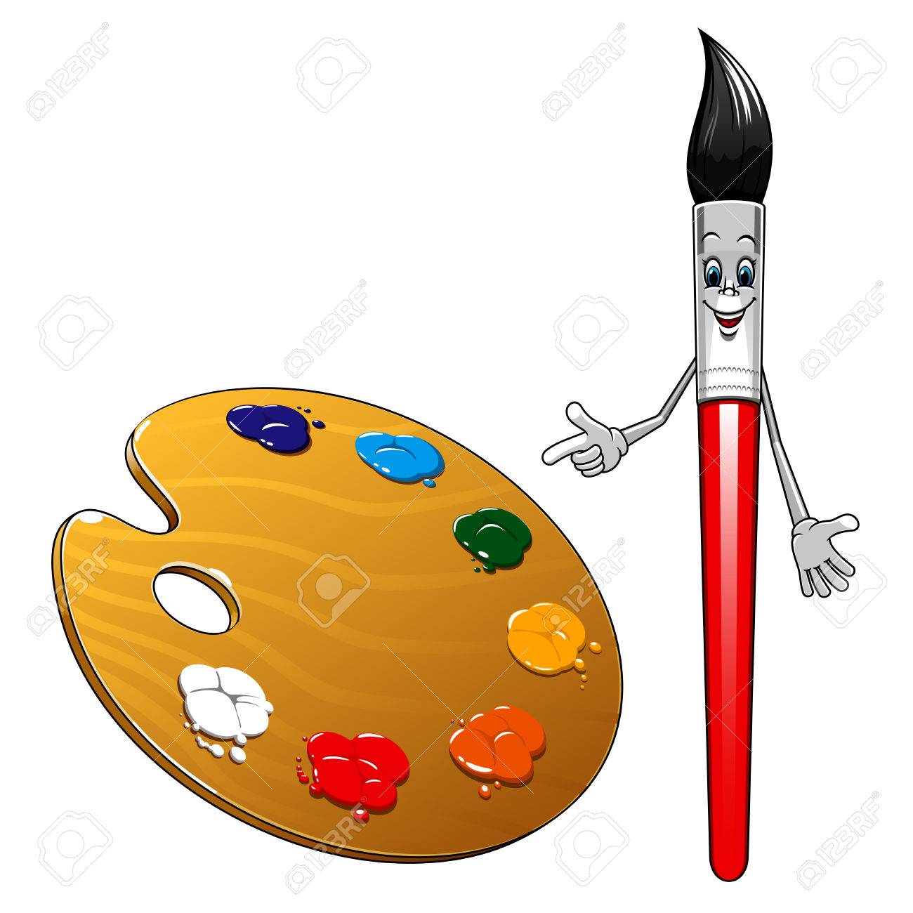 1300x1300 Cartoon Cute Smiling Paint Brush Character With Red Handle