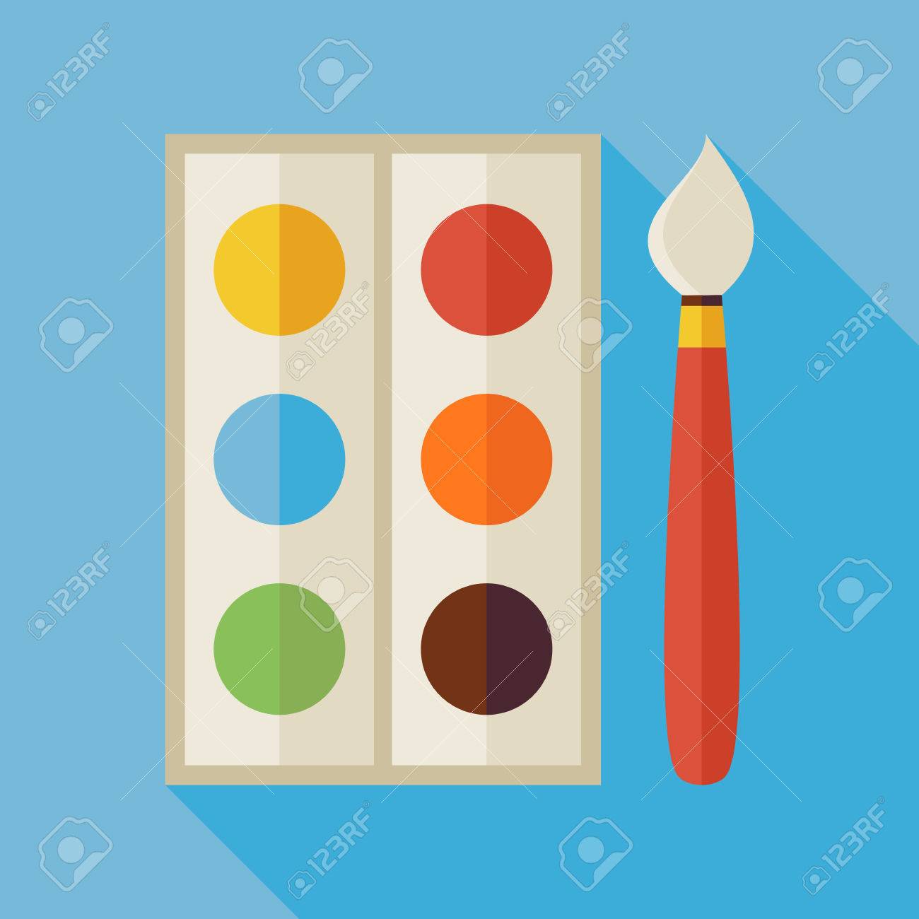1300x1300 Flat Palette With Colorful Paints And Paintbrush Illustration